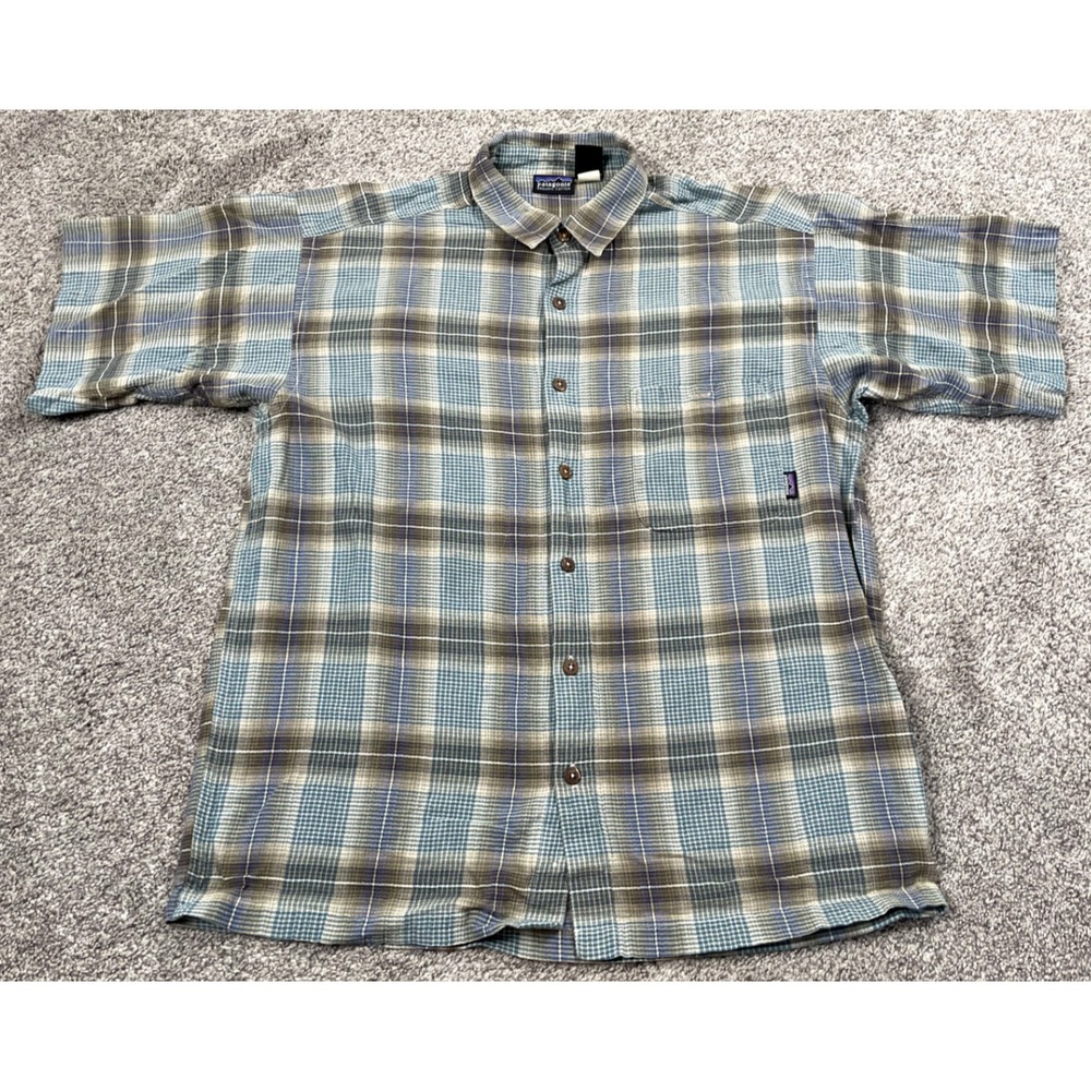 Patagonia Shirt Mens Medium Button Down Plaid Organic Cotton Outdoor Gorpcore